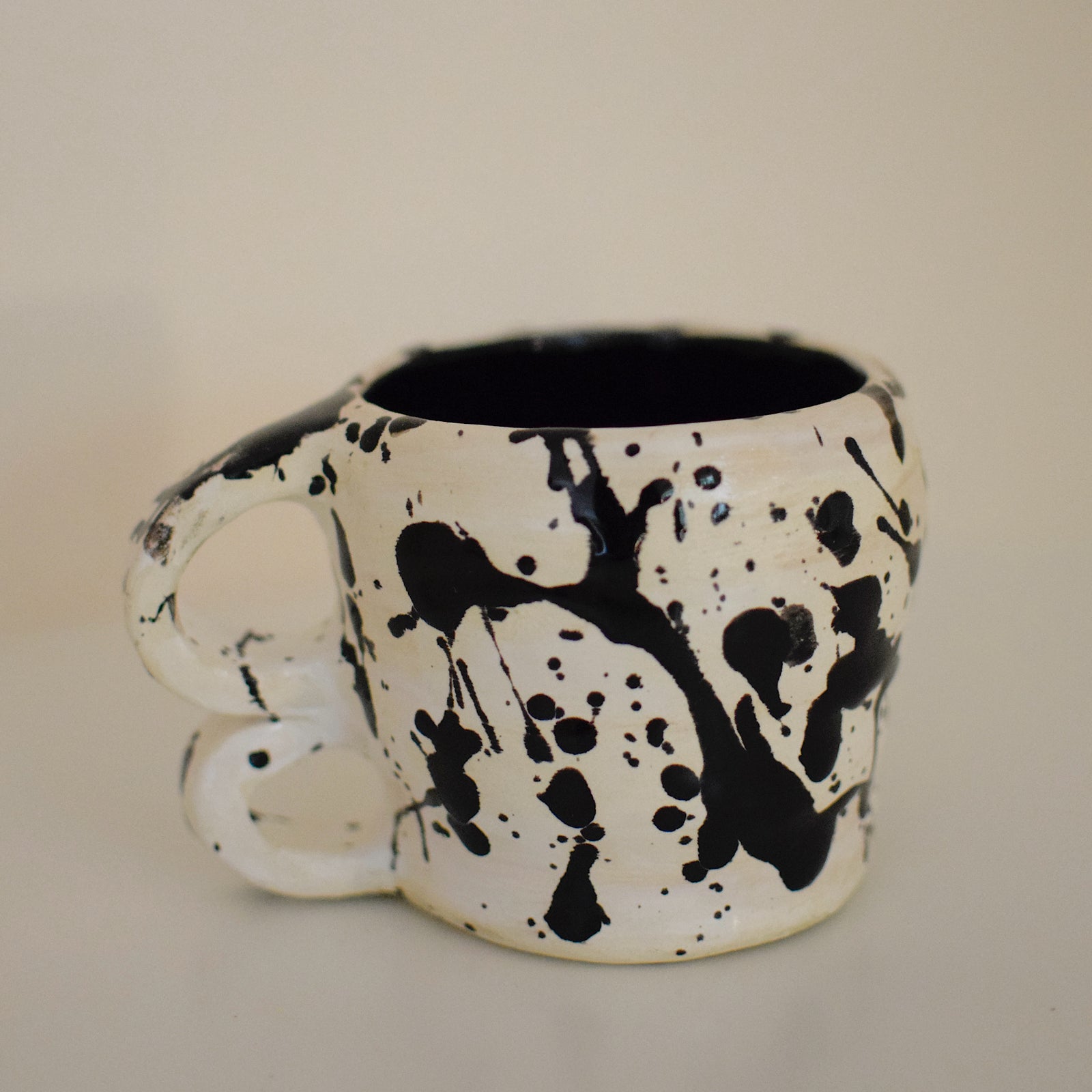 Handmade Black + White Splatter Mug