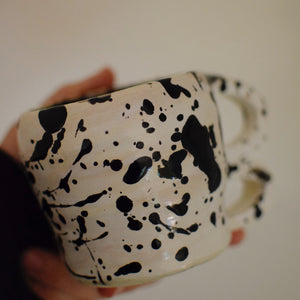 Handmade Black + White Splatter Mug