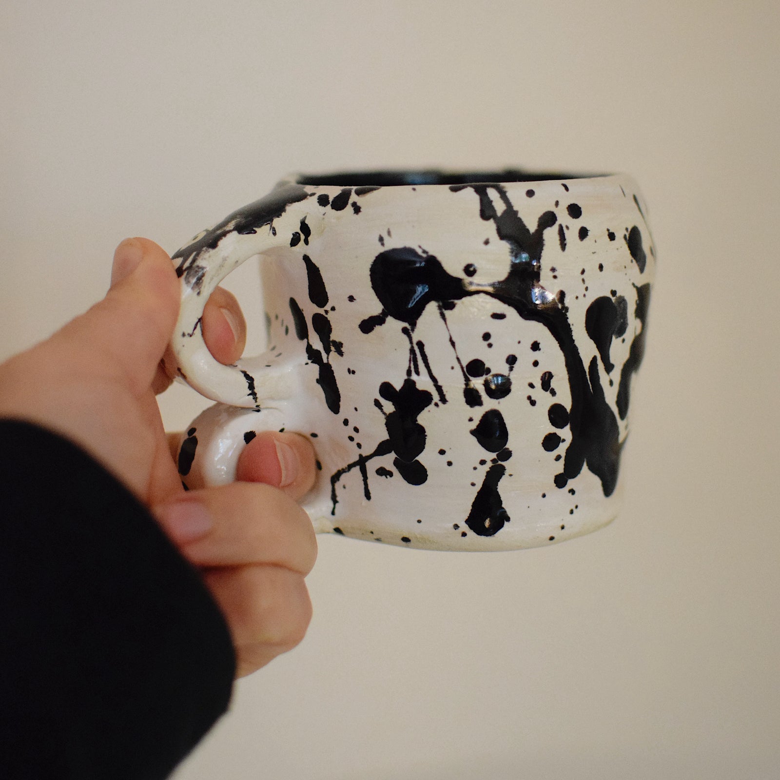 Handmade Black + White Splatter Mug