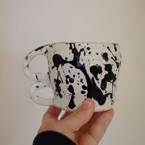 Handmade Black + White Splatter Mug