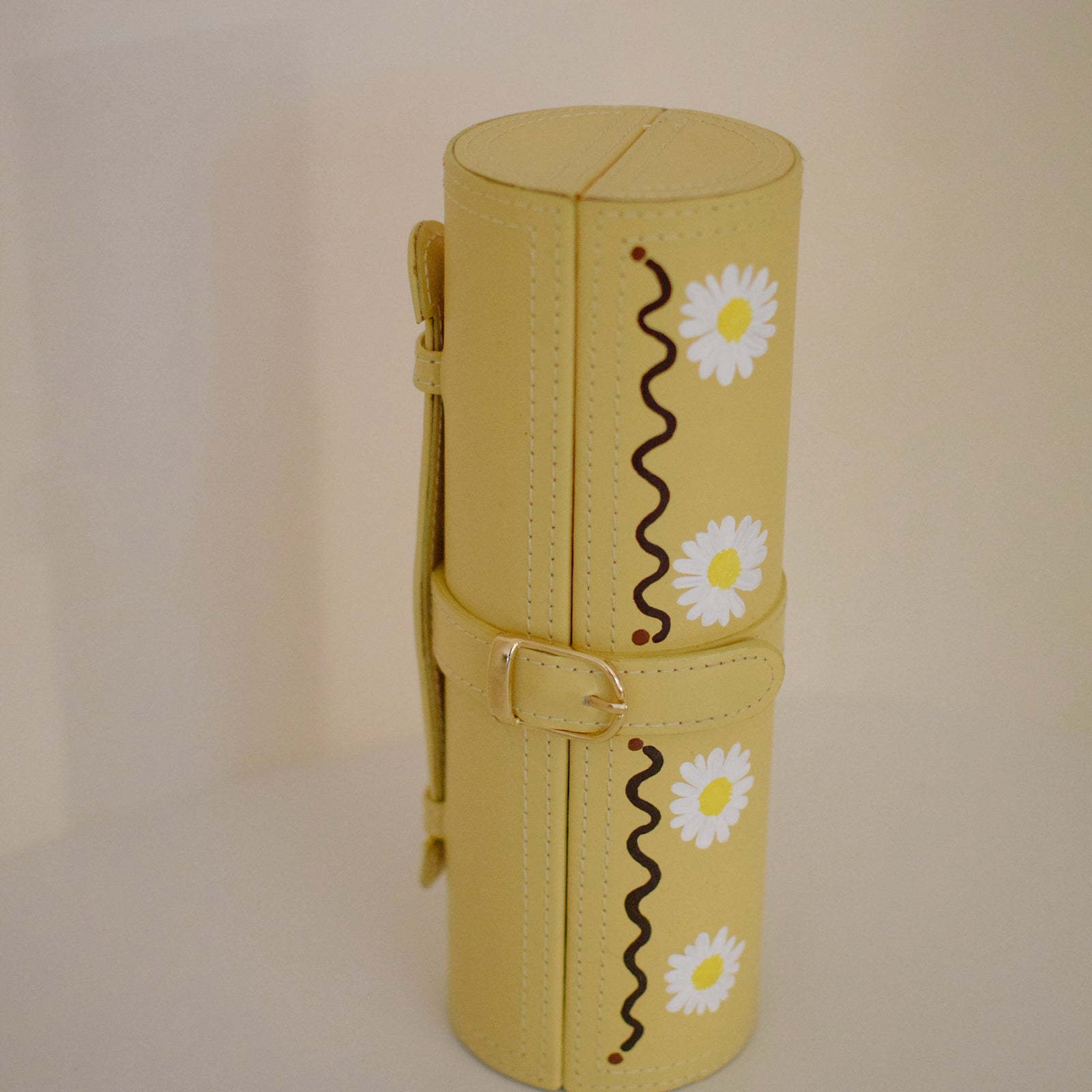 Travel Jewelery Case - Butter Yellow with Hand-painted Daisies
