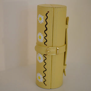 Travel Jewelery Case - Butter Yellow with Hand-painted Daisies