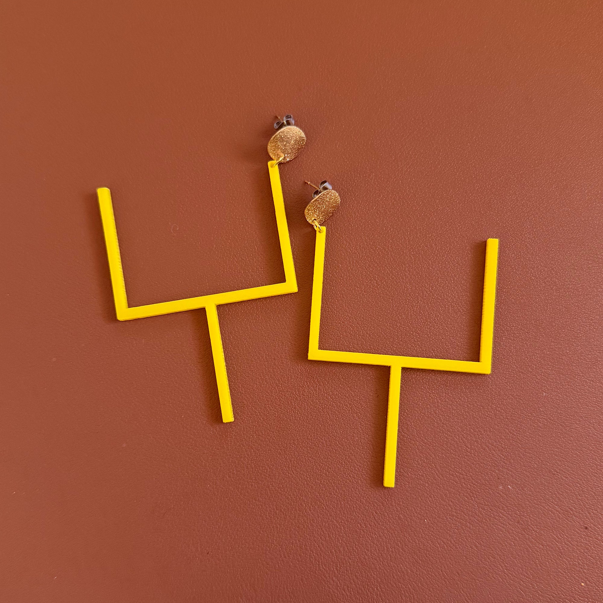 Earrings - Football Goal Post Dangles - Yellow