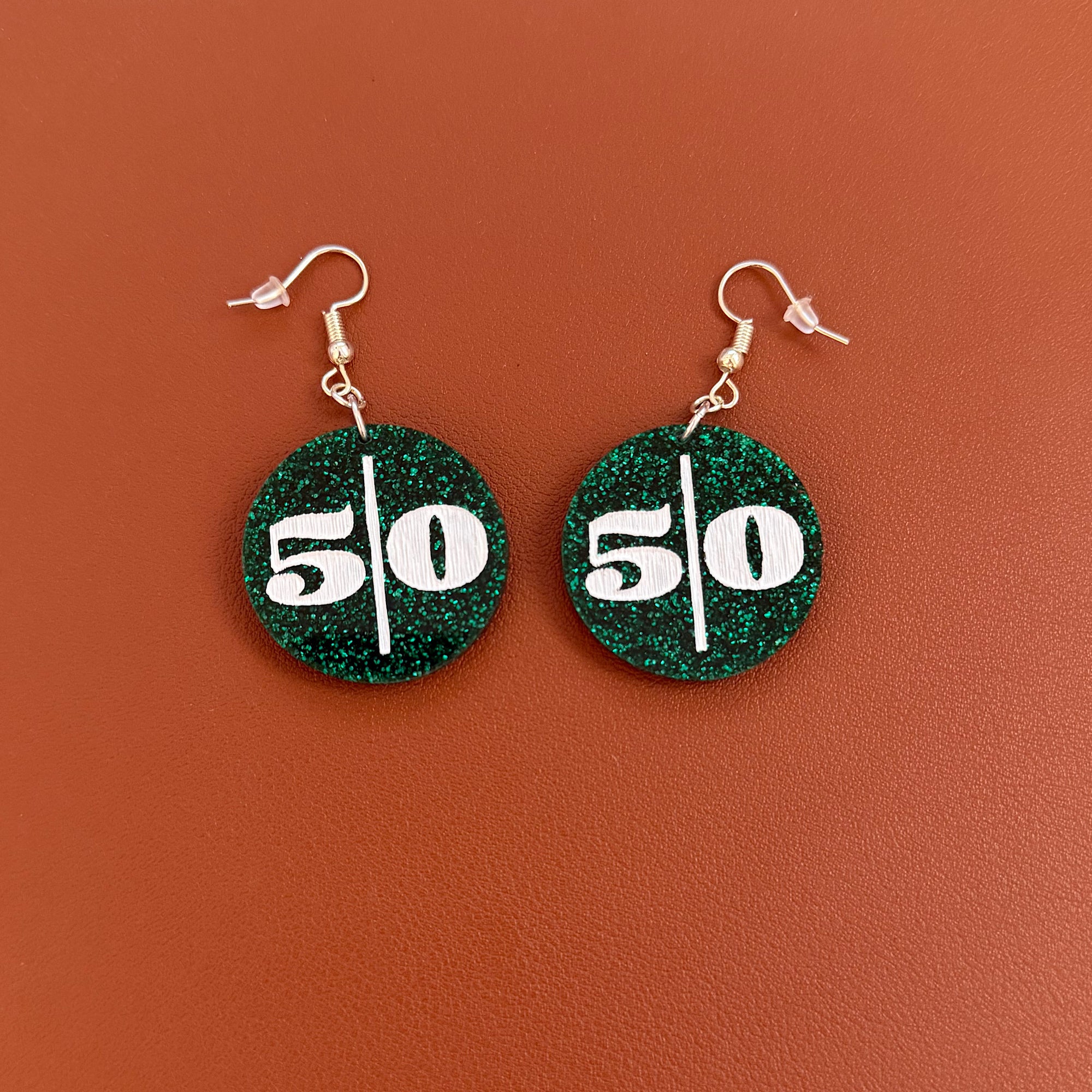 Earrings - Football 50 Yard Line Dangles - Sparkle Green