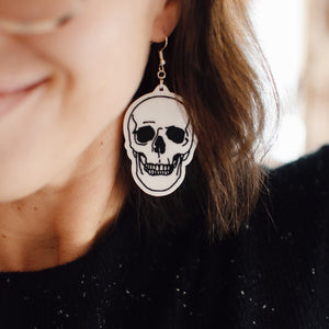 Earrings - Halloween Skull Dangles - Toil + Trouble/Pink