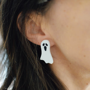 Earrings - Halloween Ghost Studs - Toil + Trouble/White