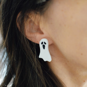 Earrings - Halloween Ghost Studs - Spooky Screams/White