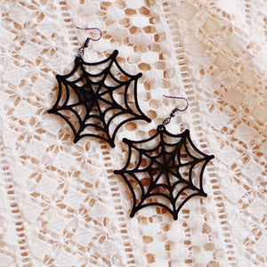 Earrings - Halloween Spiderweb Hoops - Black Cat