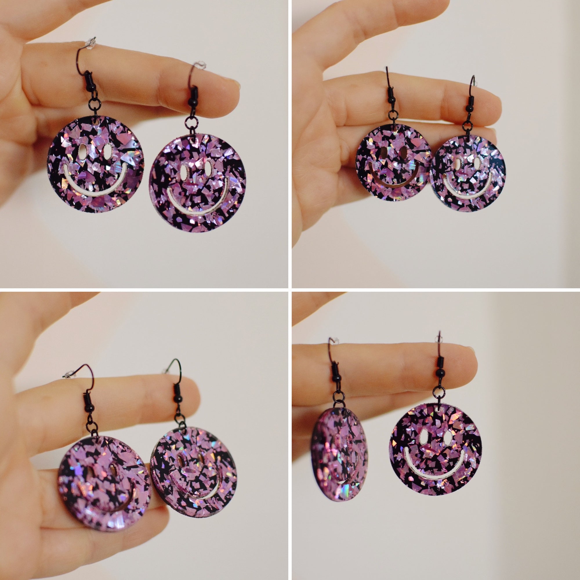 Earrings - Smiley Face Dangles -  Pink Party Confetti