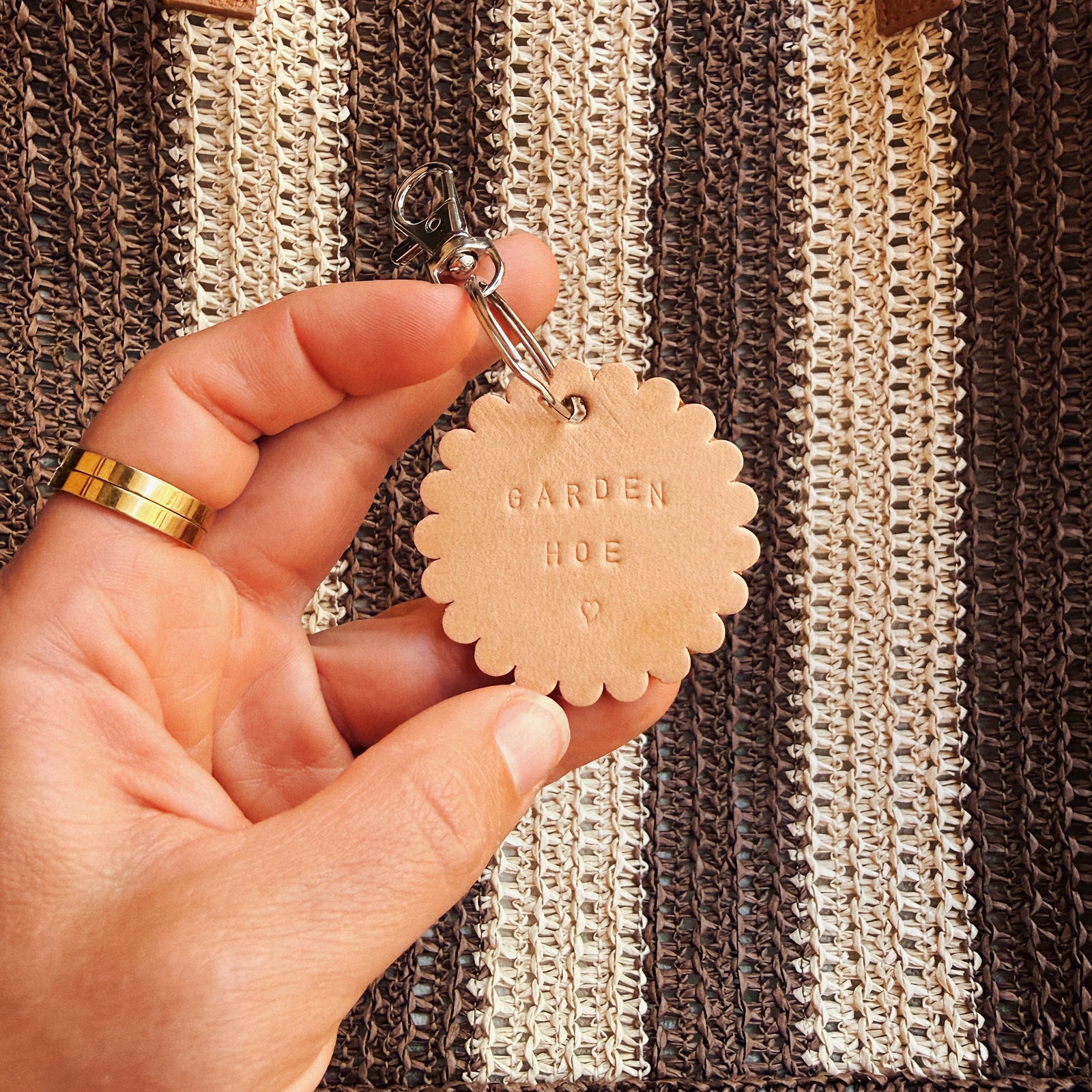 Keychain - Scalloped Edge Leather - GARDEN HOE