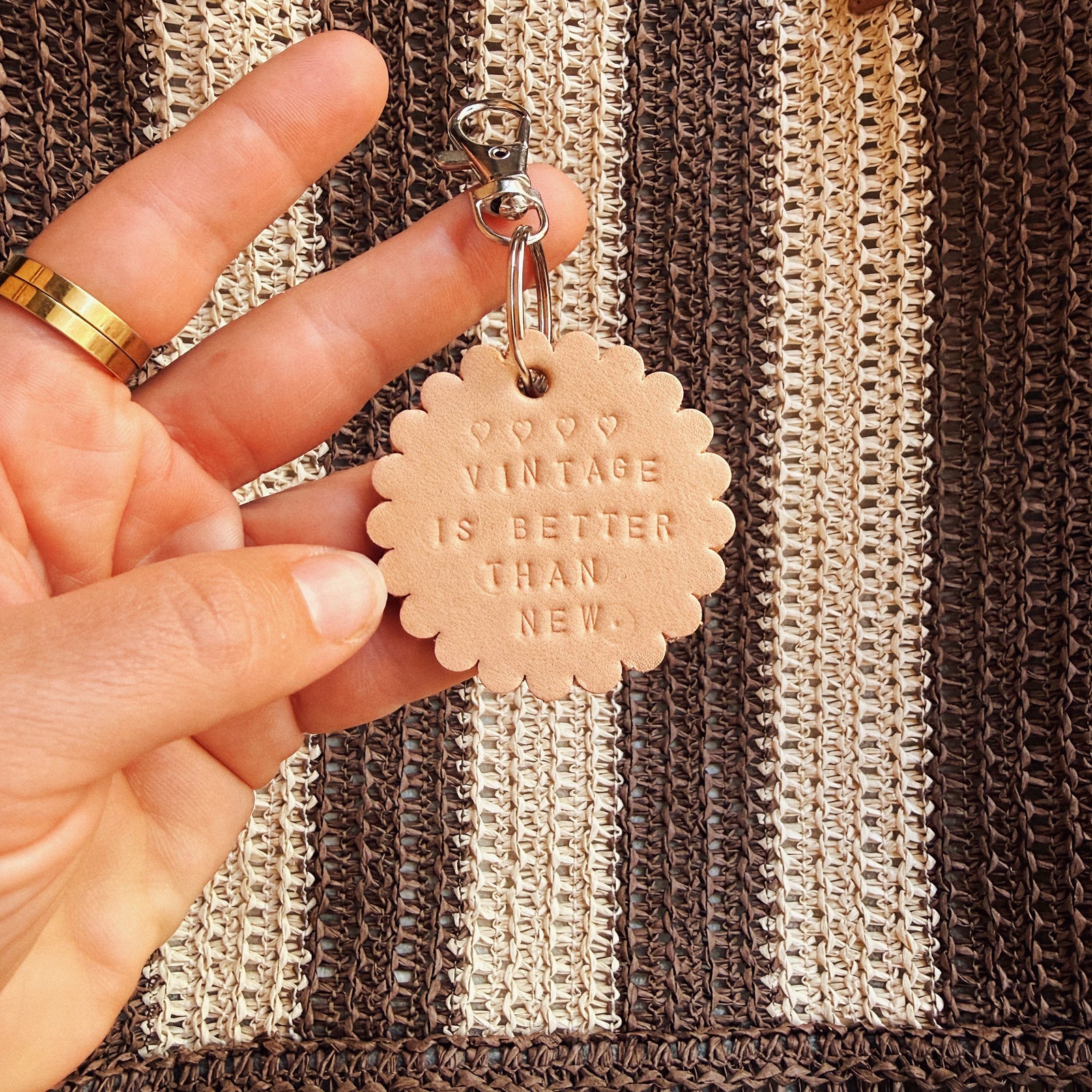 Keychain - Scalloped Edge Leather - VINTAGE IS BETTER THAN NEW.