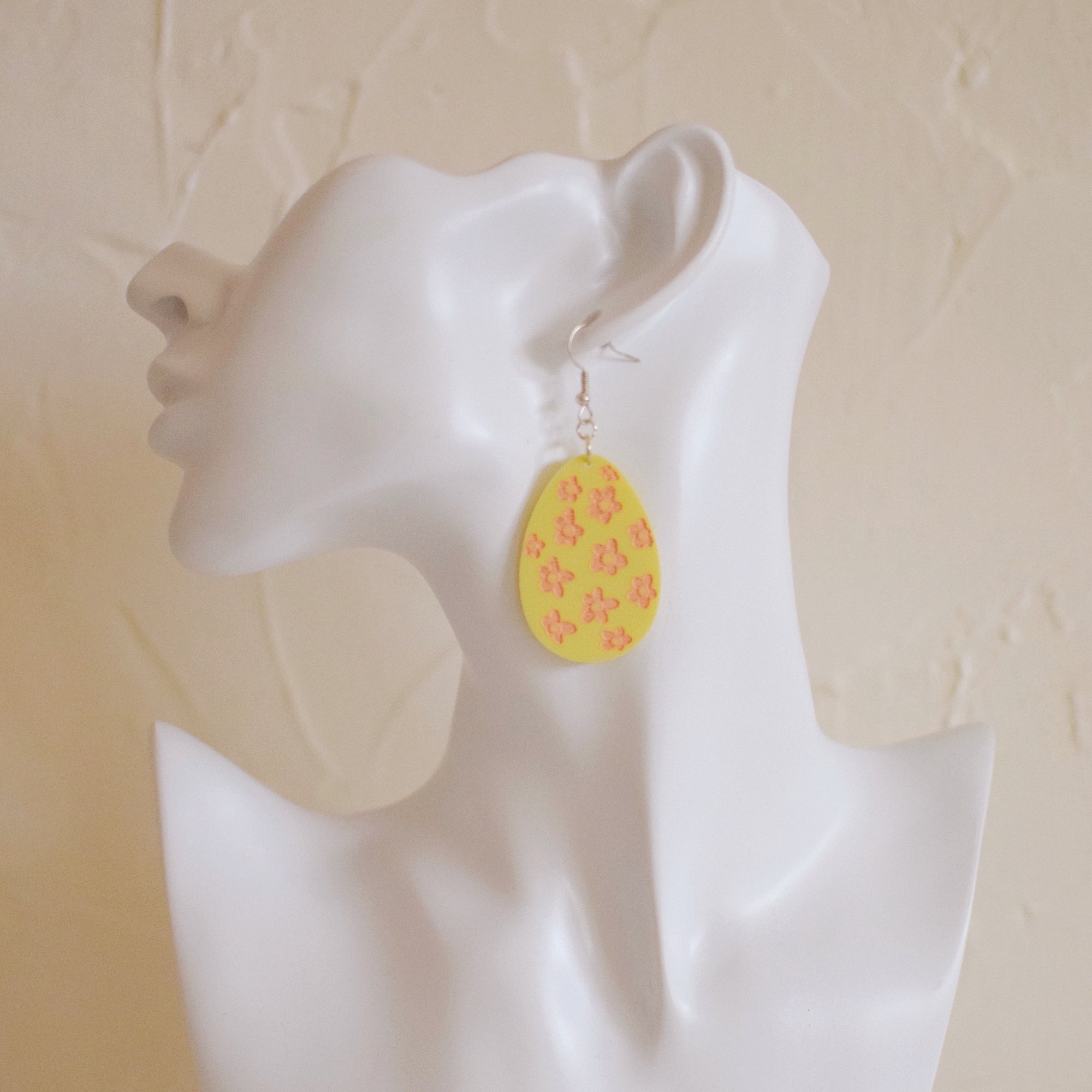 Earrings - Spring/Easter - Butter Yellow Floral Egg Dangles