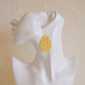 Earrings - Spring/Easter - Butter Yellow Floral Egg Dangles