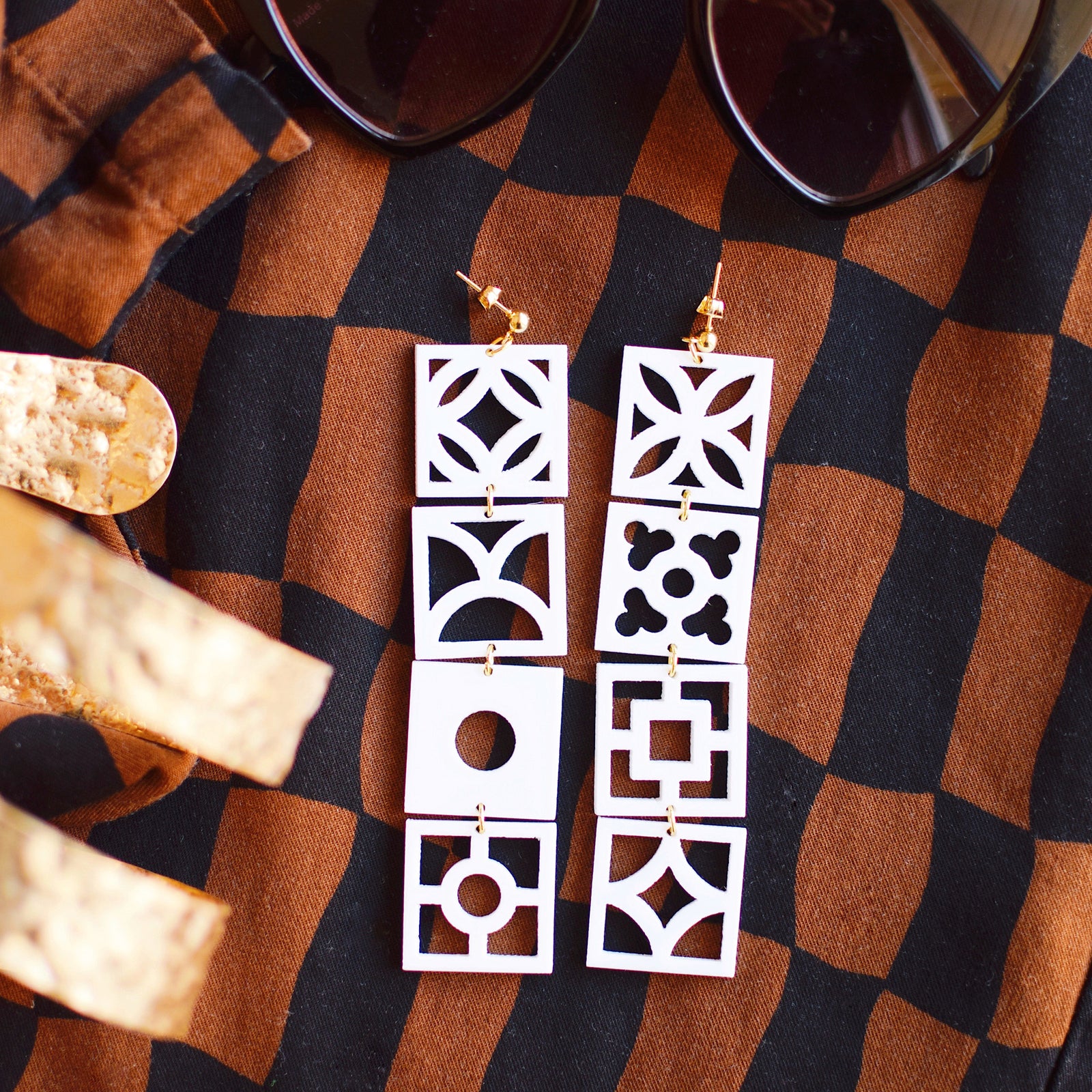 Earrings - Breeze Block Mega Stacked Mismatching Post Dangle