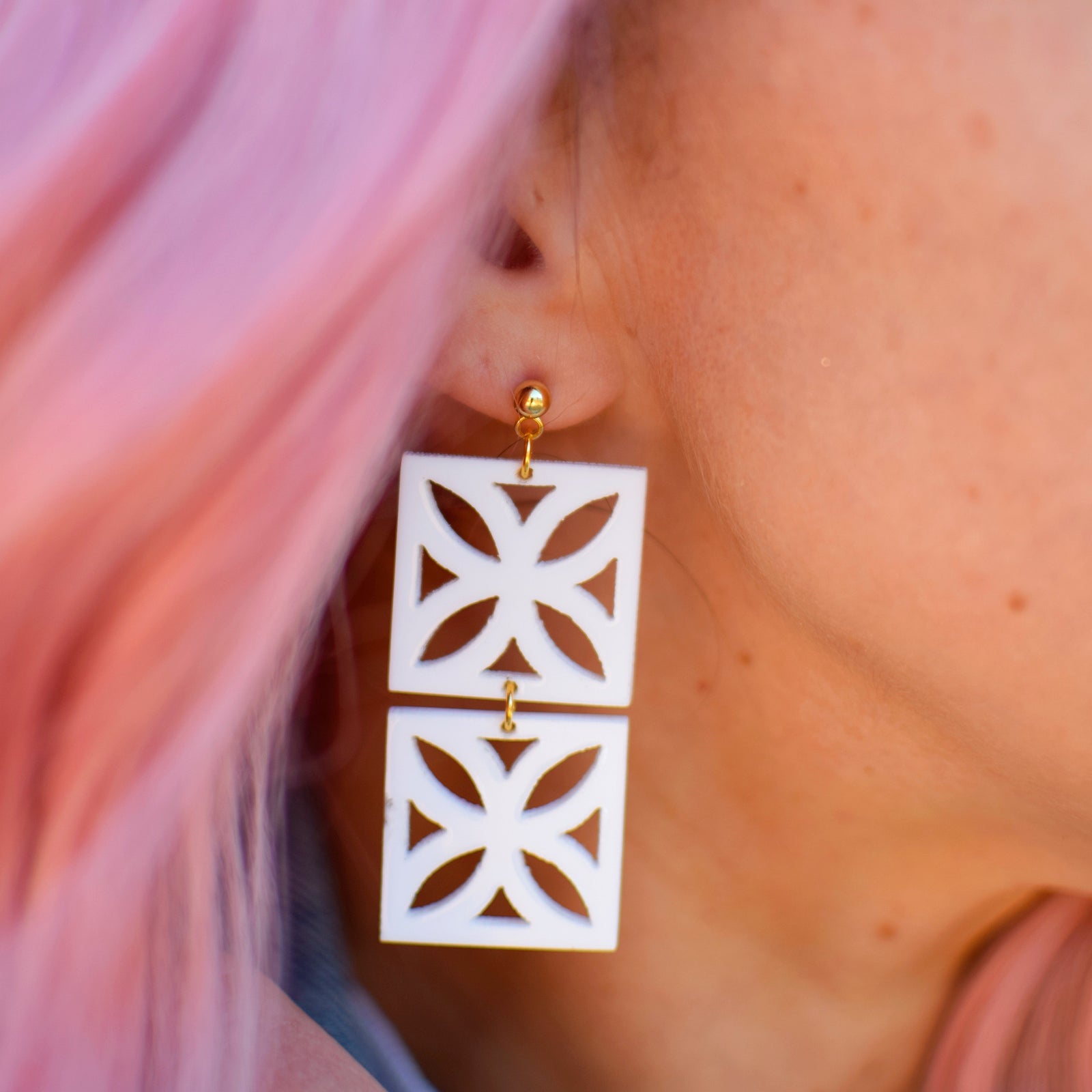 Earrings - Breeze Block Stacked Matching Post Dangle - Style No. 7