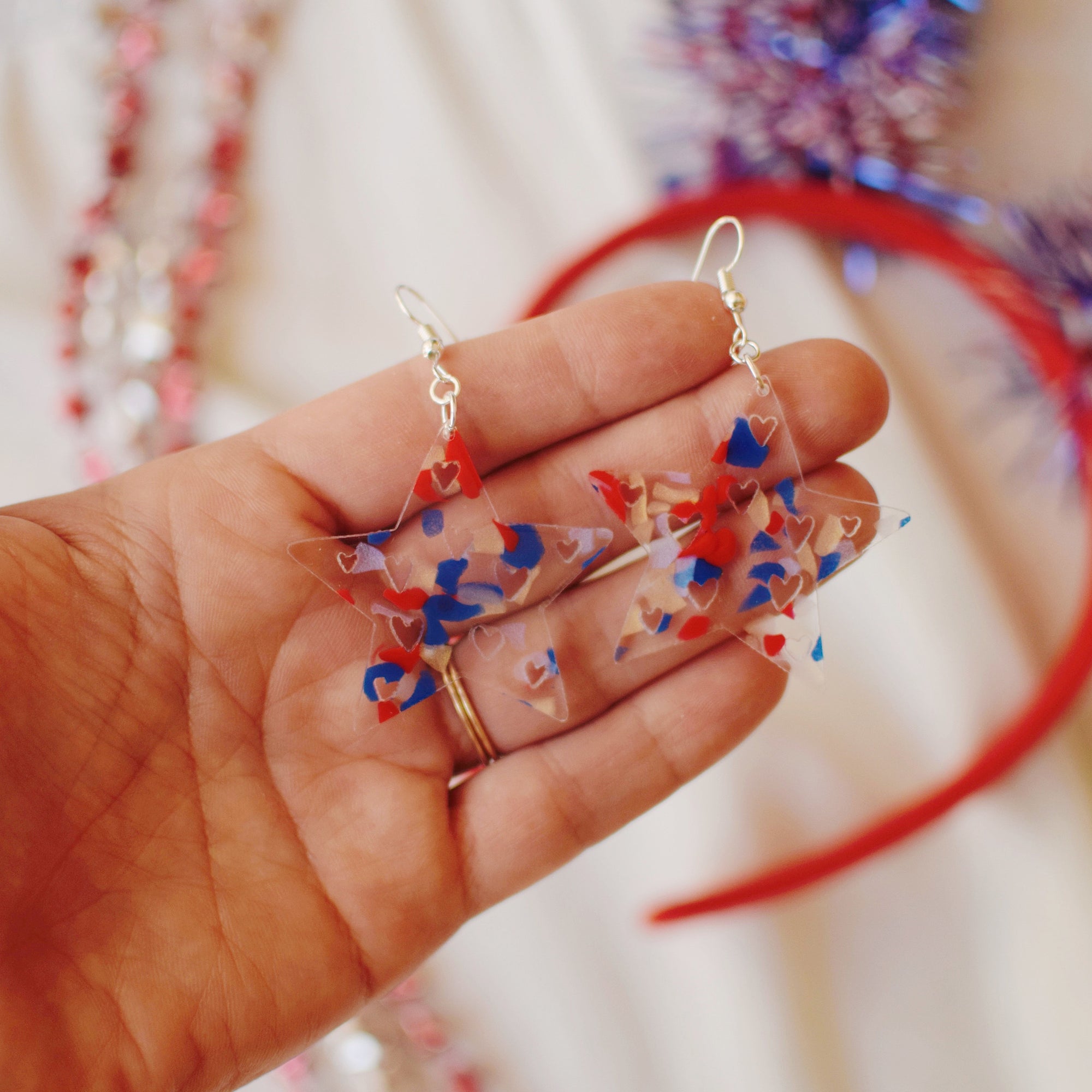 Earrings - 4th of July - Star with Heart Cutout Dangles - America Terrazzo