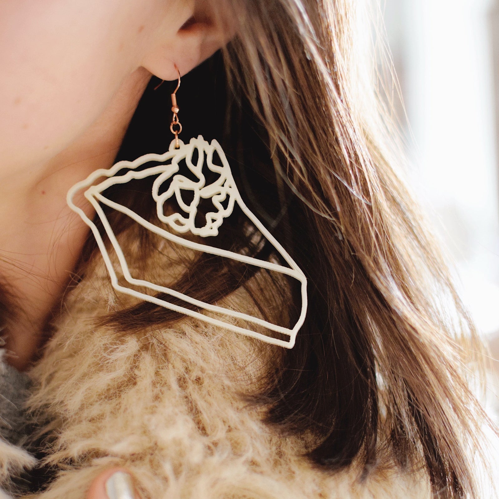 Earrings - Thanksgiving - Gold Glitter Slice of Pie Outlines