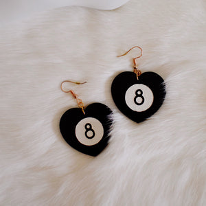 Earrings - Bar Collection - 8 Ball Heart Dangles - Black + White