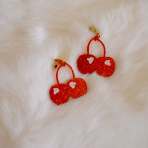 Earrings - Bar Collection - Cherry Dangles - Glitter Red/Pink