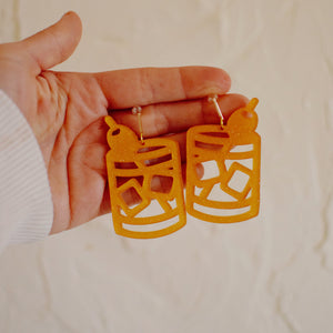 Earrings - Bar Collection - Old Fashioned Outlines - Orange-Gold Glitter