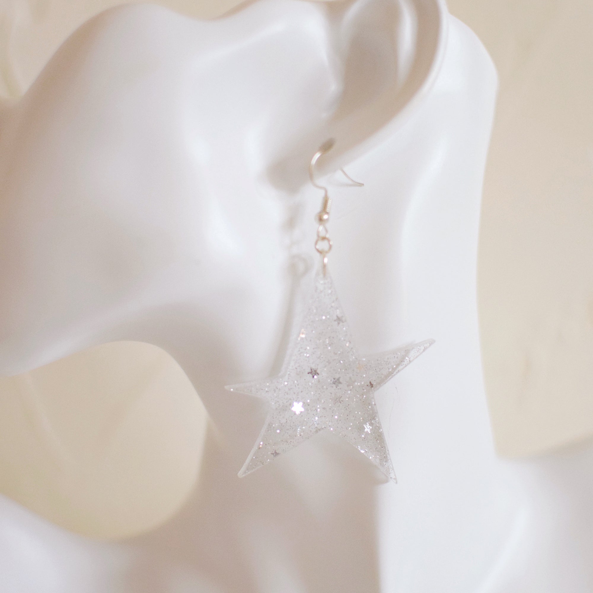 Earrings - 4th of July - Funky Star Dangles - Silver Sparkle Star