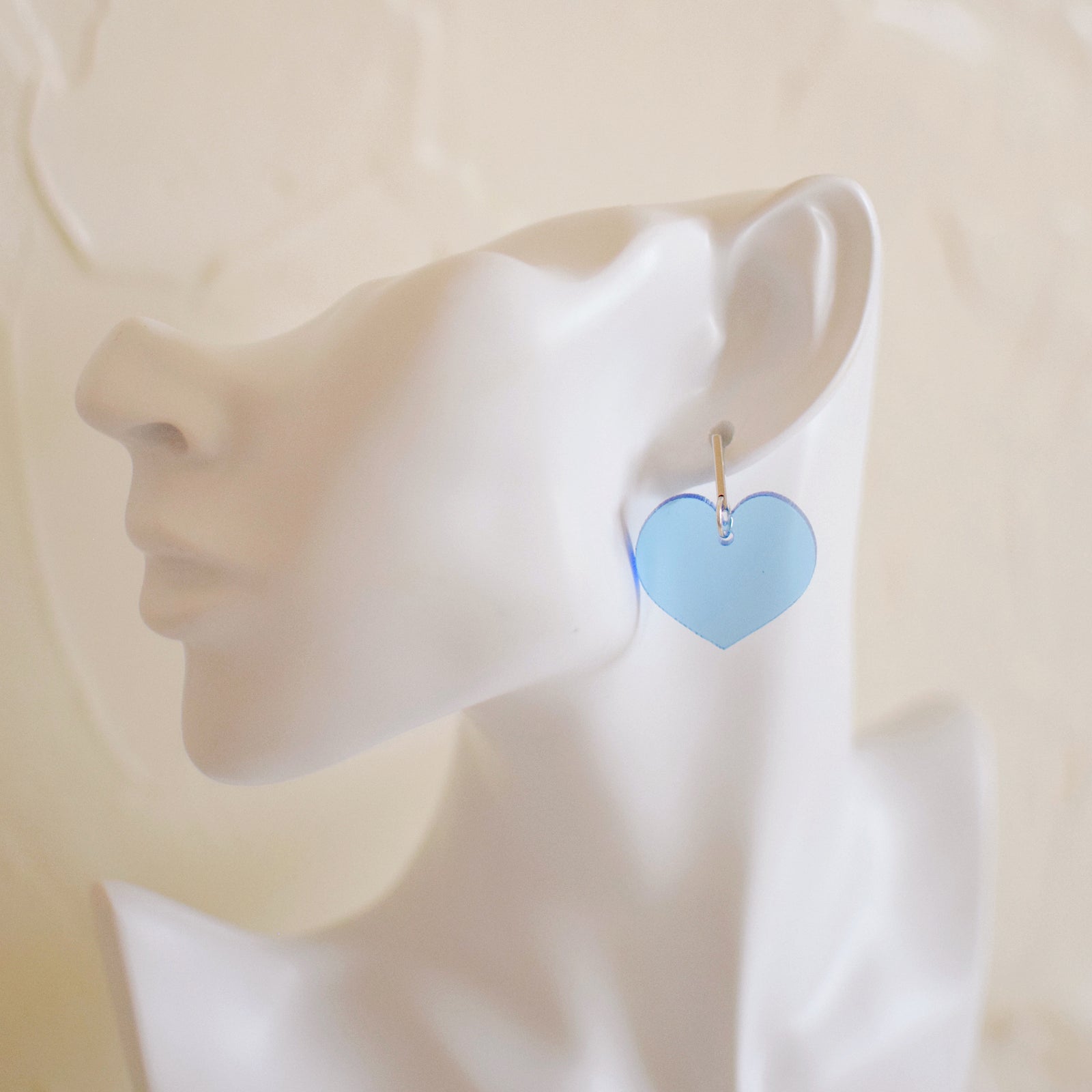 Earrings - 4th of July - Dainty Heart Dangles - Translucent Blue