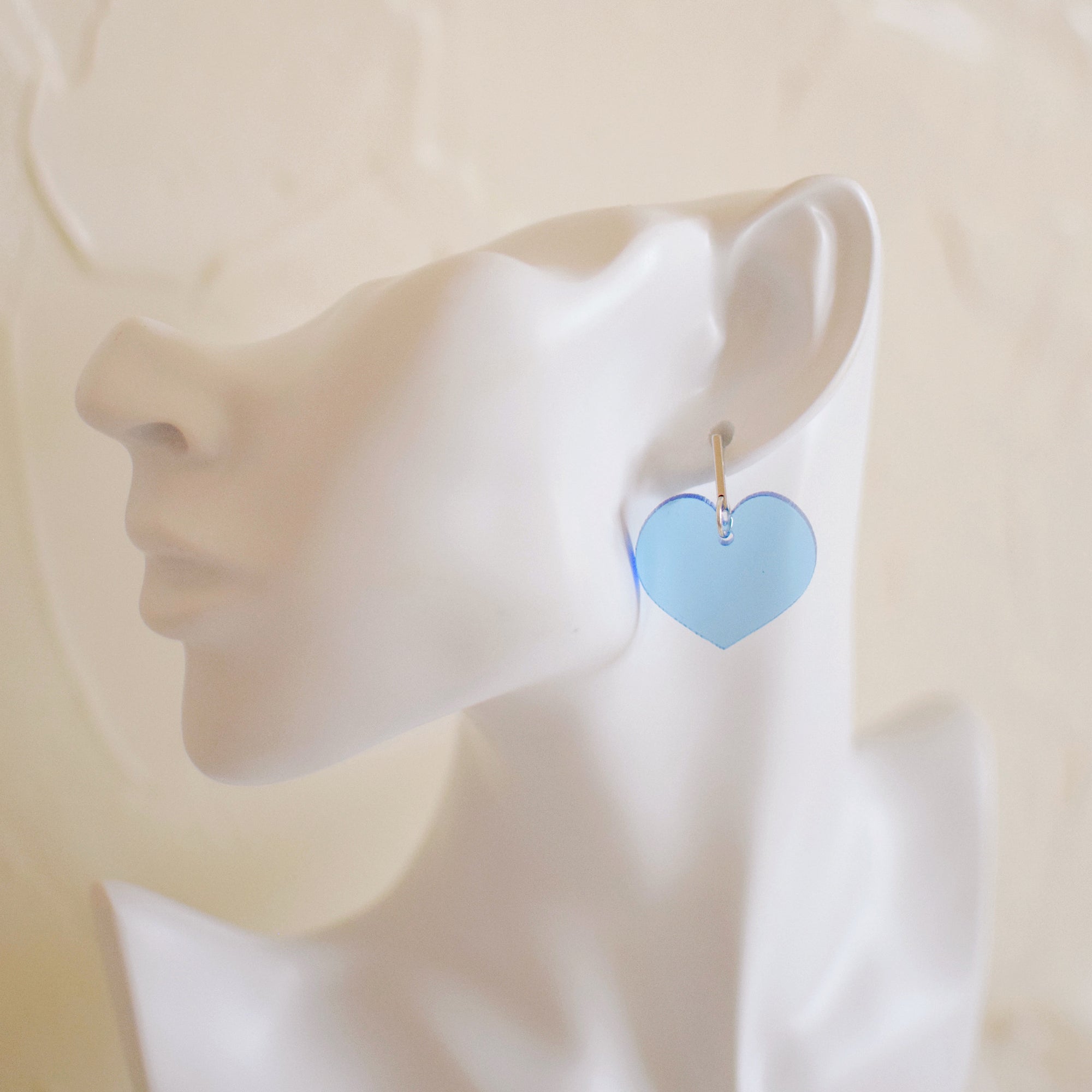 Earrings - 4th of July - Dainty Heart Dangles - Translucent Blue