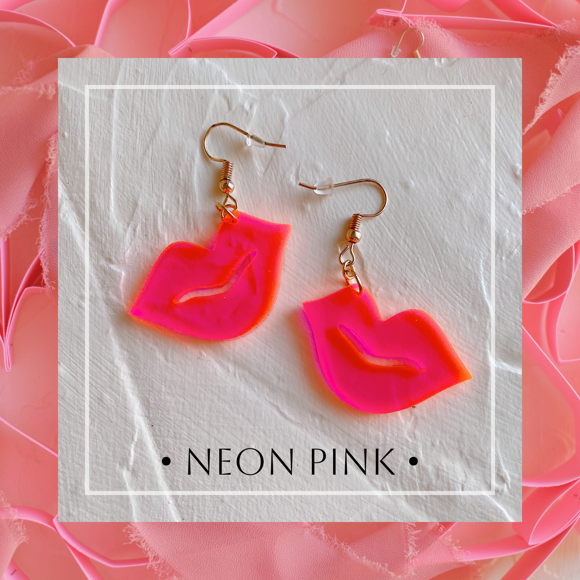 Earrings - Valentines Day - Smooch Dangles - Neon Pink