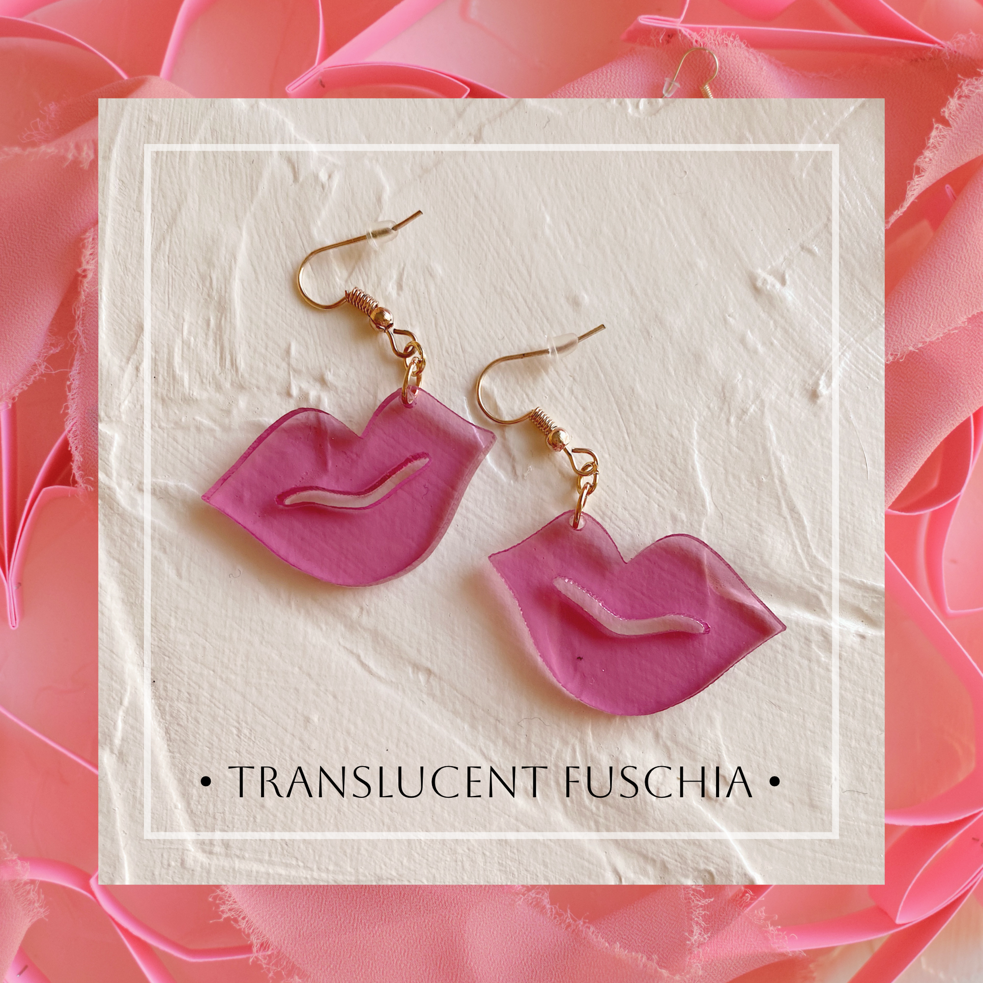 Earrings - Valentines Day - Smooch Dangles - Translucent Fuschia