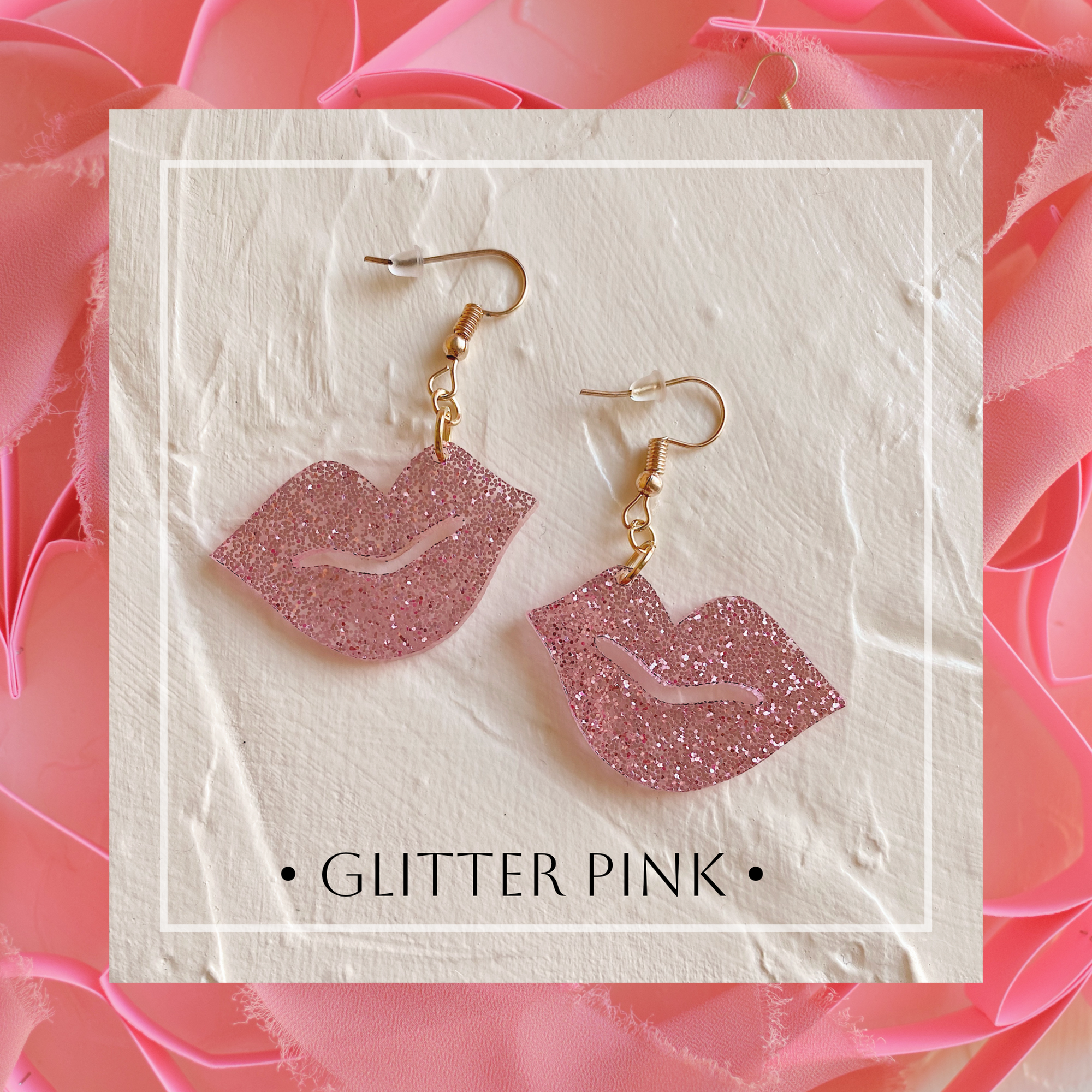 Earrings - Valentines Day - Smooch Dangles - Glitter Pink