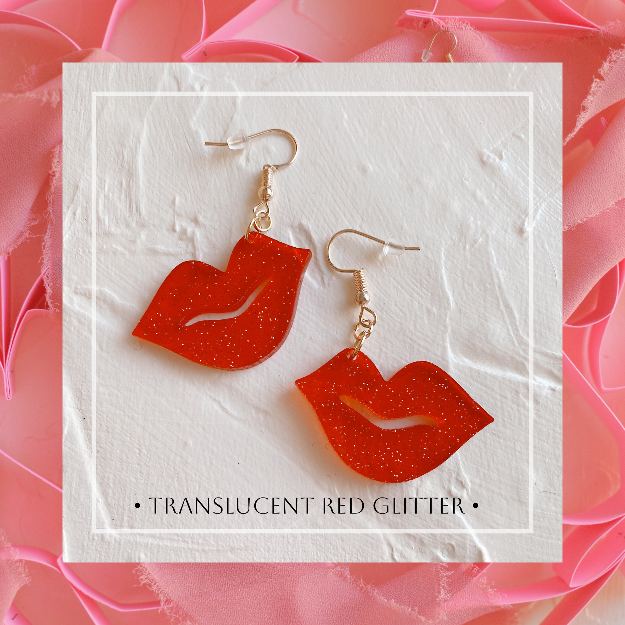 Earrings - Valentines Day - Smooch Dangles - Translucent Red Glitter