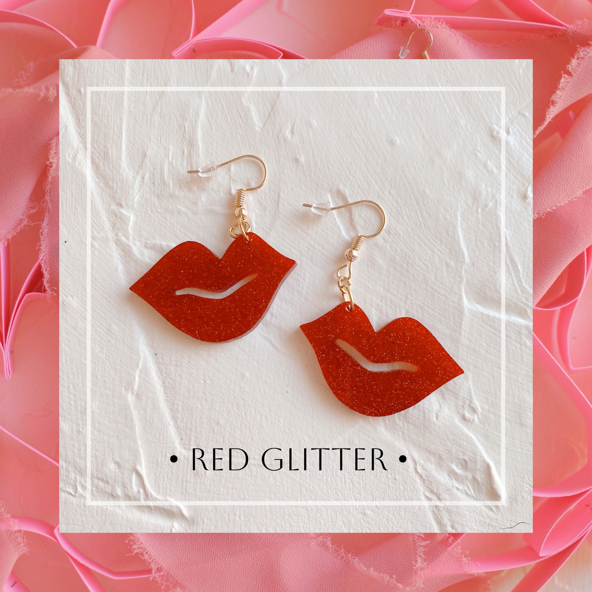 Earrings - Valentines Day - Smooch Dangles - Red Glitter