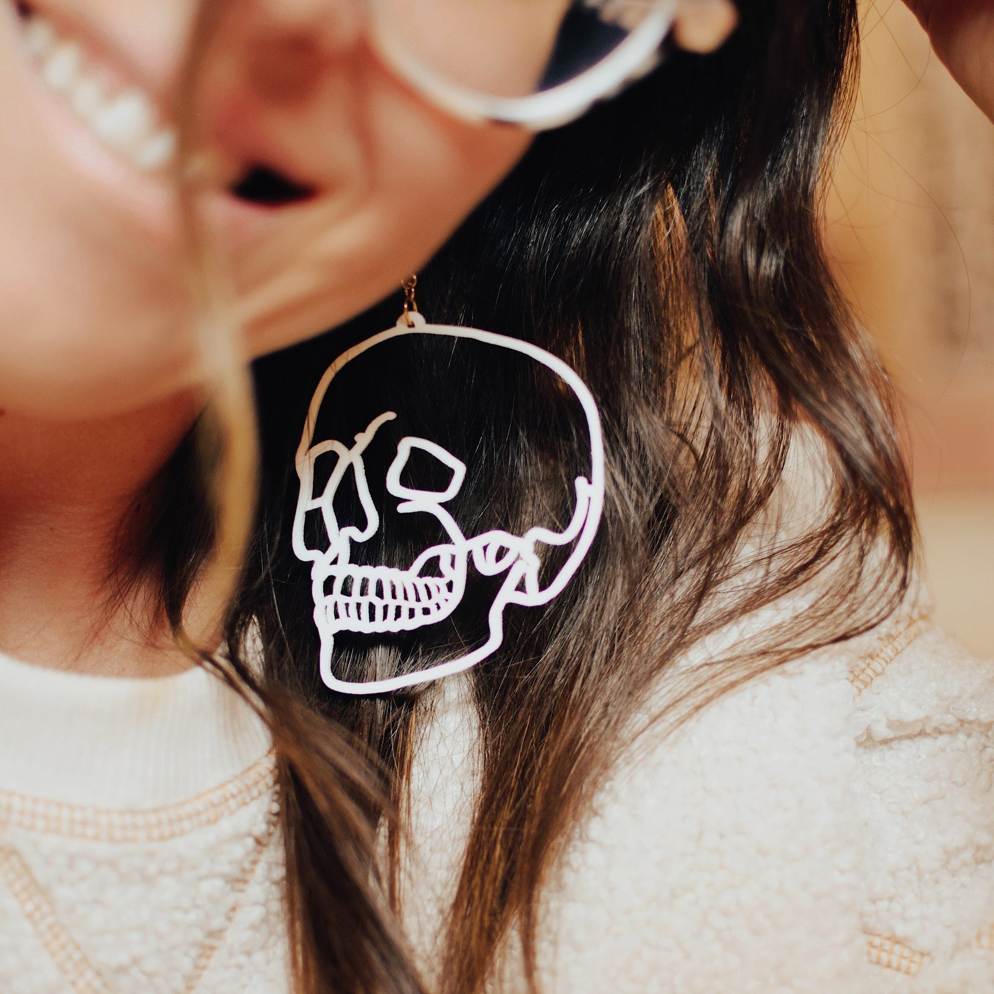 Earrings - Halloween Skull Hoops - Phantom Ghost