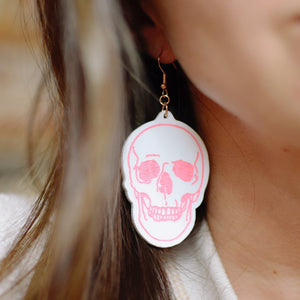 Earrings - Halloween Skull Dangles - Toil + Trouble/Pink