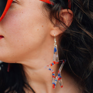 Earrings - 4th of July - Big Star Outlines (Combo) - Sparkle Red/Translucent Blue
