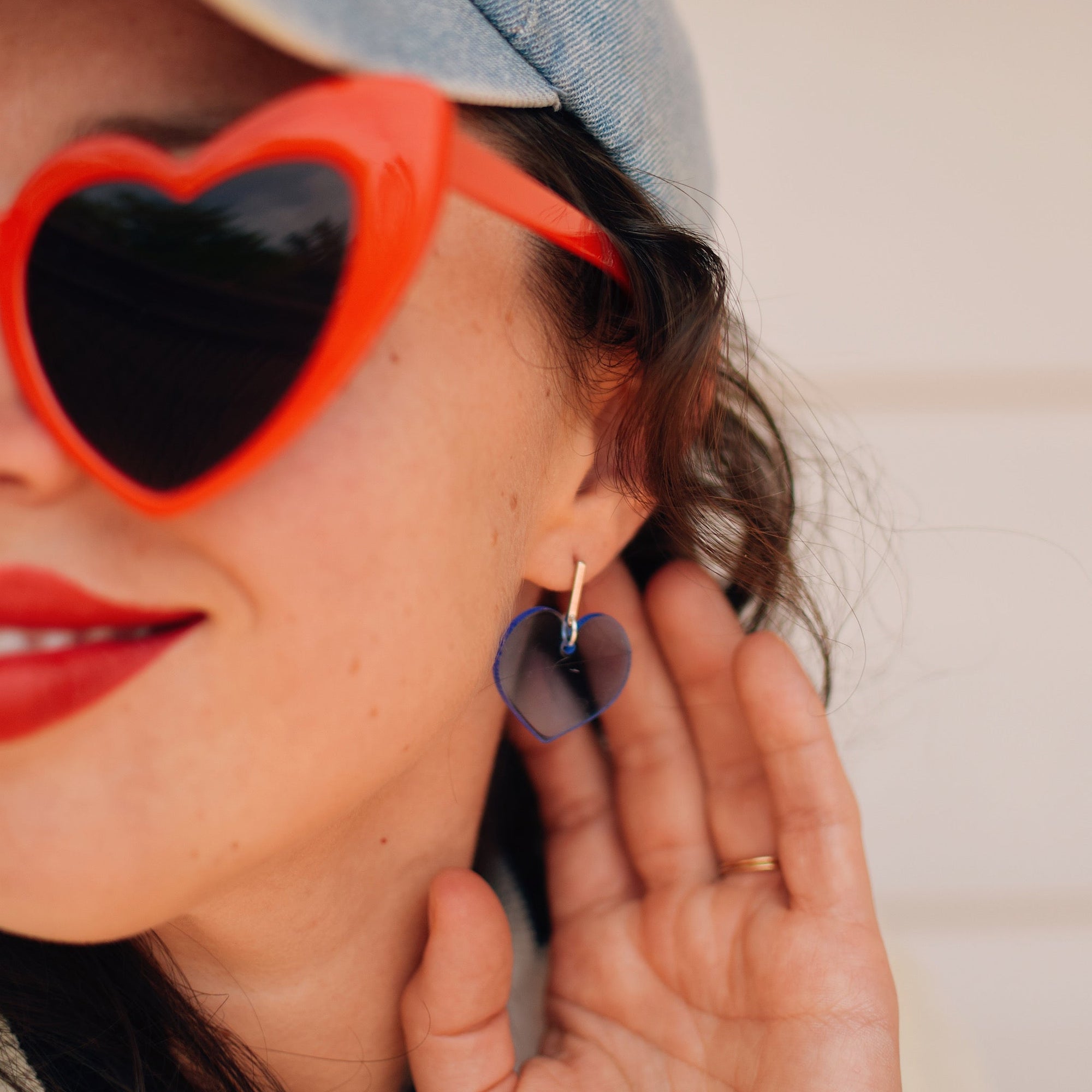 Earrings - 4th of July - Dainty Heart Dangles - White