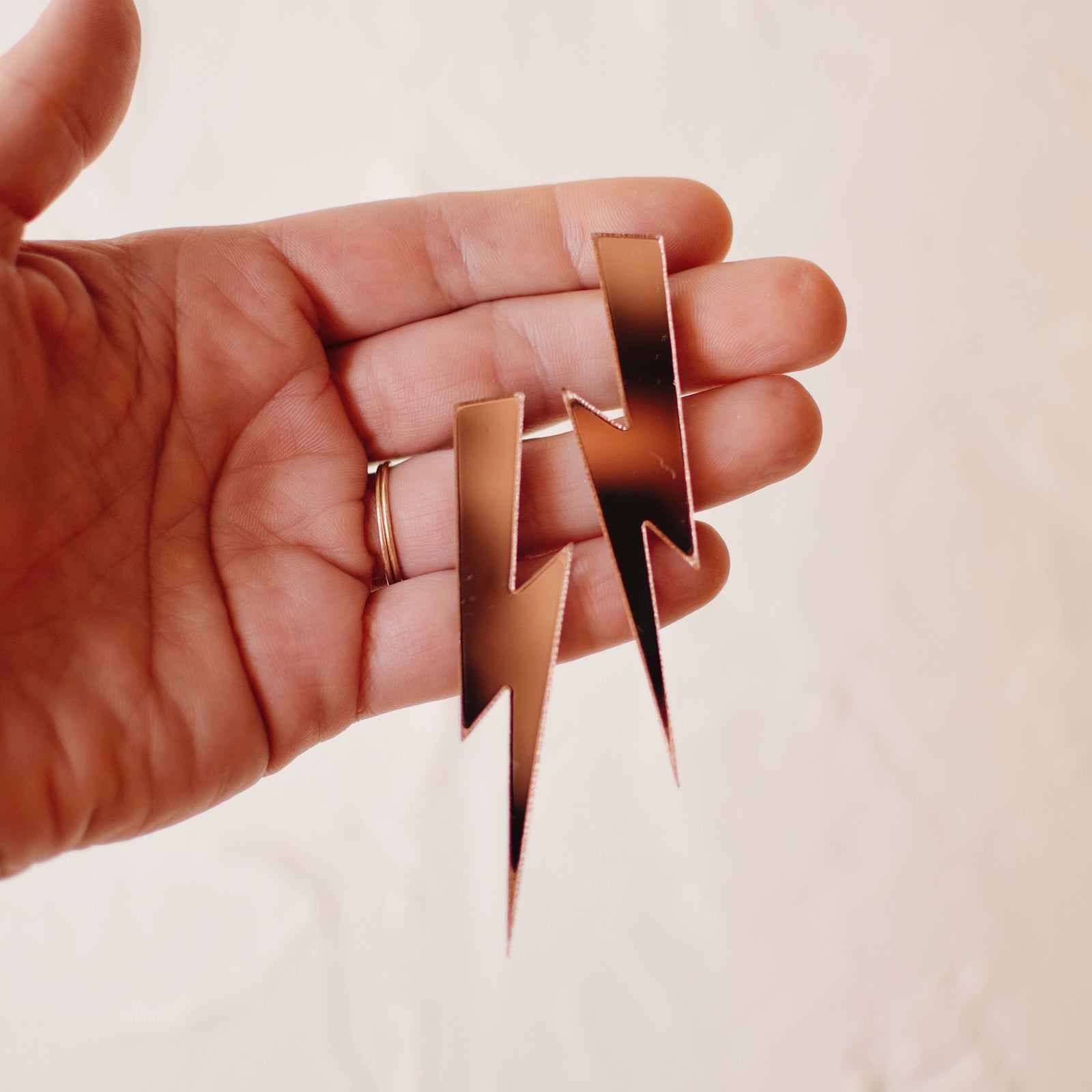 Earrings - Rock n' Roll - Mirrored Metallic Lightning Bolt Posts