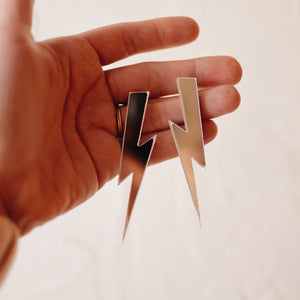 Earrings - Rock n' Roll - Mirrored Metallic Lightning Bolt Posts