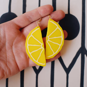 Earrings - Summer - Yellow Lemon Wedge Dangles