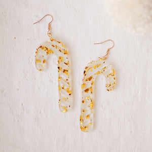 Earrings - Christmas - Confetti Gold Candy Cane Outlines