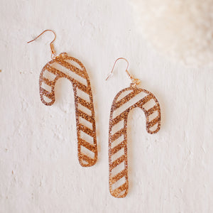 Earrings - Christmas - Sparkle Gold Candy Cane Outlines