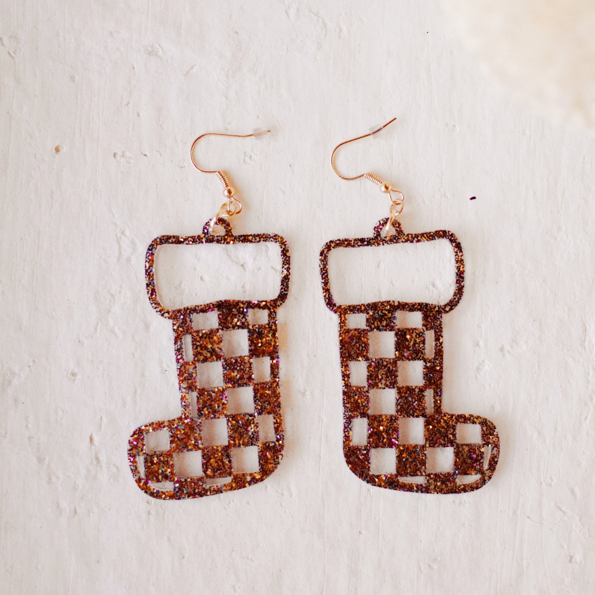 Earrings - Christmas - Party Sparkle Checkered Stocking Dangles