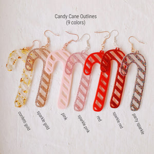 Earrings - Christmas - Sparkle Gold Candy Cane Outlines