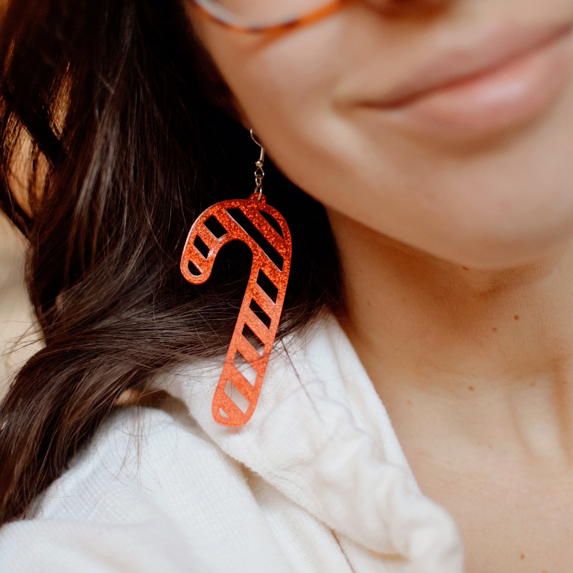 Earrings - Christmas - Sparkle Gold Candy Cane Outlines
