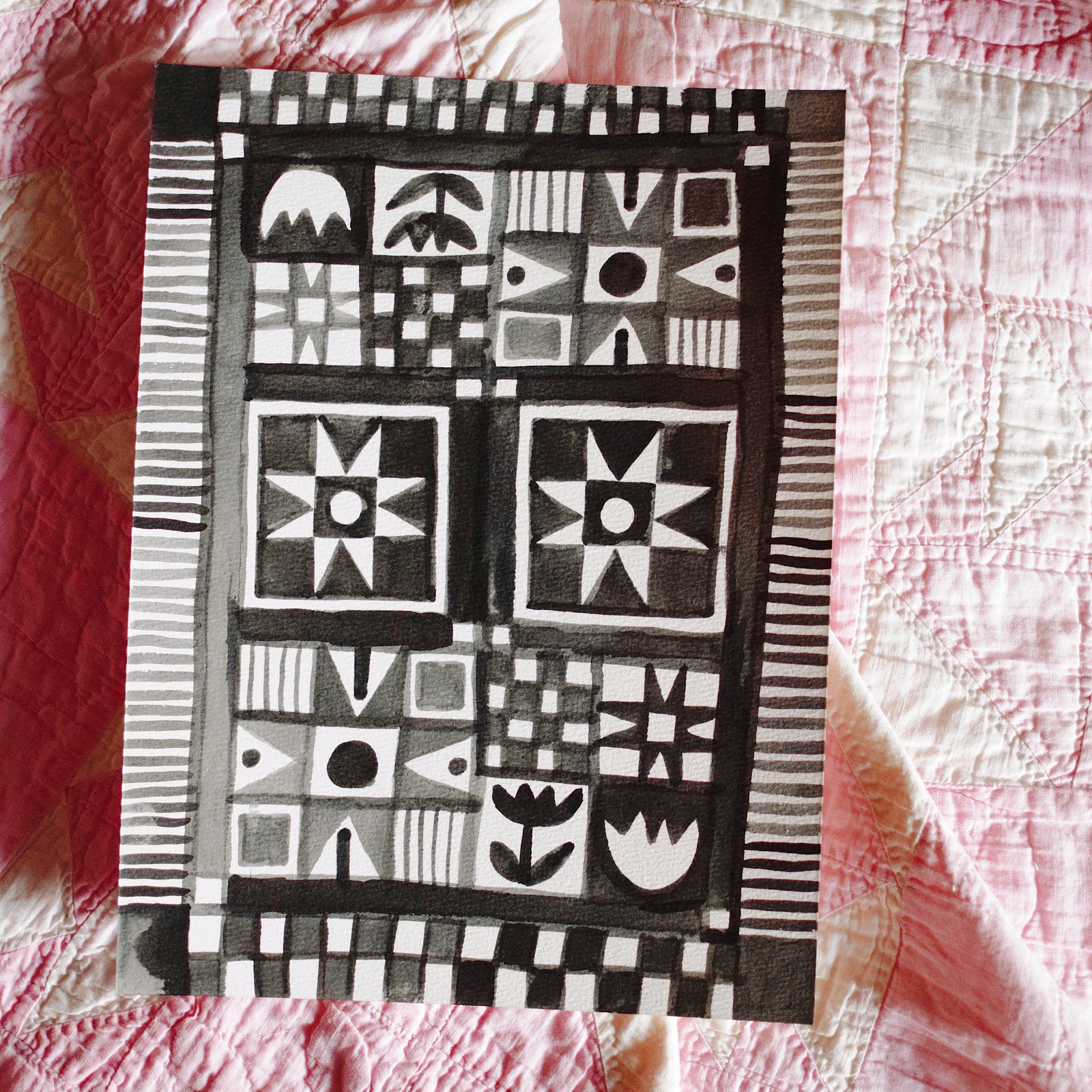 Original Watercolor Painting - Quilt Pattern No. 3