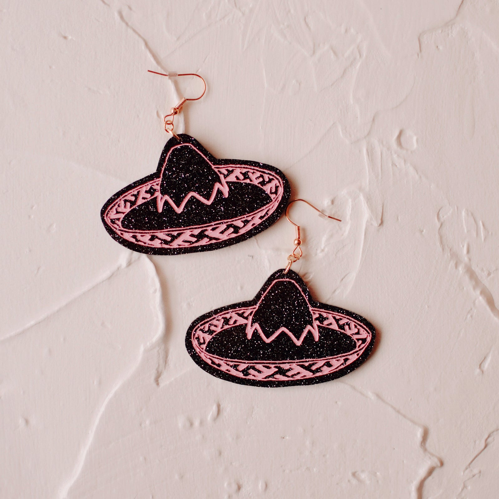 Earrings - Cinco de Mayo - Black Sparkle Sombrero Dangles