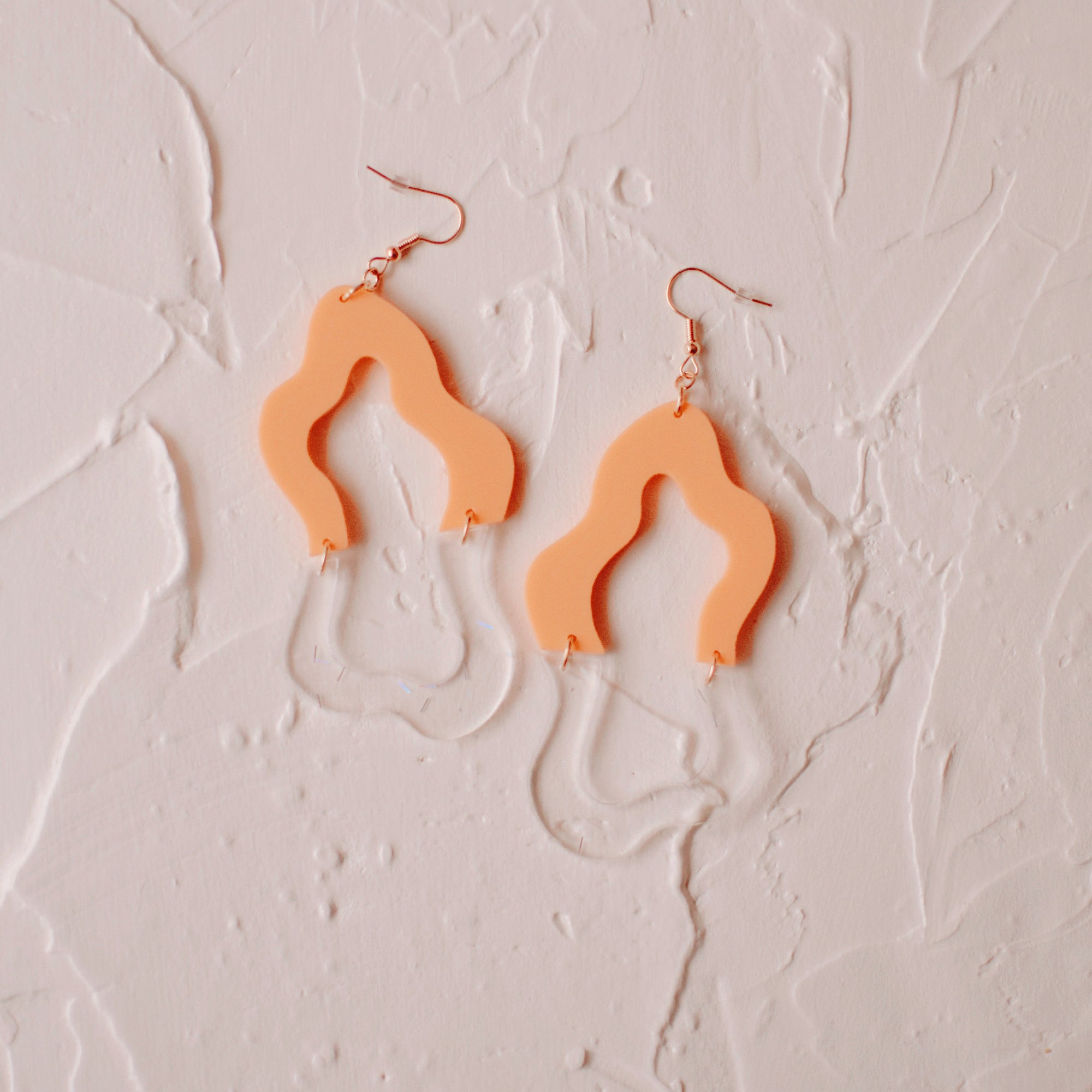 Earrings - Cinco de Mayo - Tangerine/Clear Confetti Colorblock Wiggles
