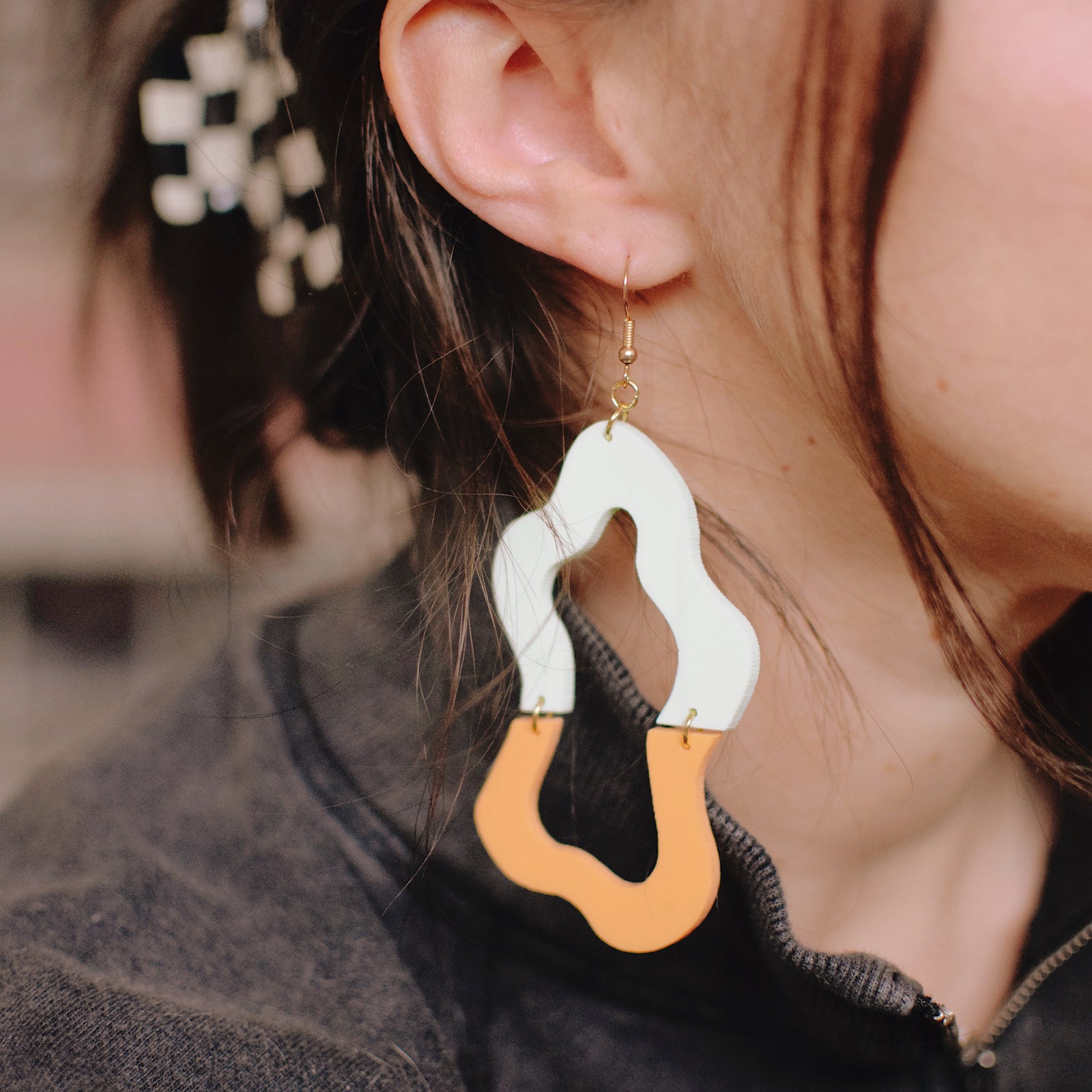 Earrings - Cinco de Mayo -  Tangerine/Mint Colorblock Wiggles