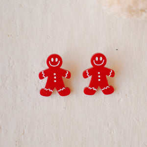 Earrings - Christmas - Red/White Smiley Gingerbread Studs
