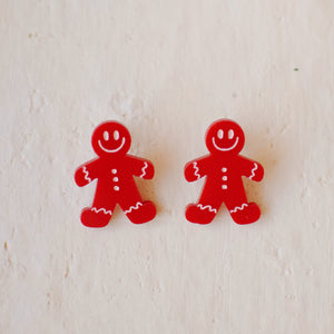 Earrings - Christmas - Red/Pink Smiley Gingerbread Studs
